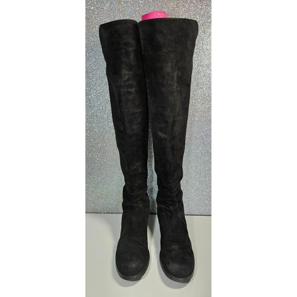 Stuart Weitzman 5050 Black Suede Over The Knee Boots Womens 7 M Dust Bag Box OTK